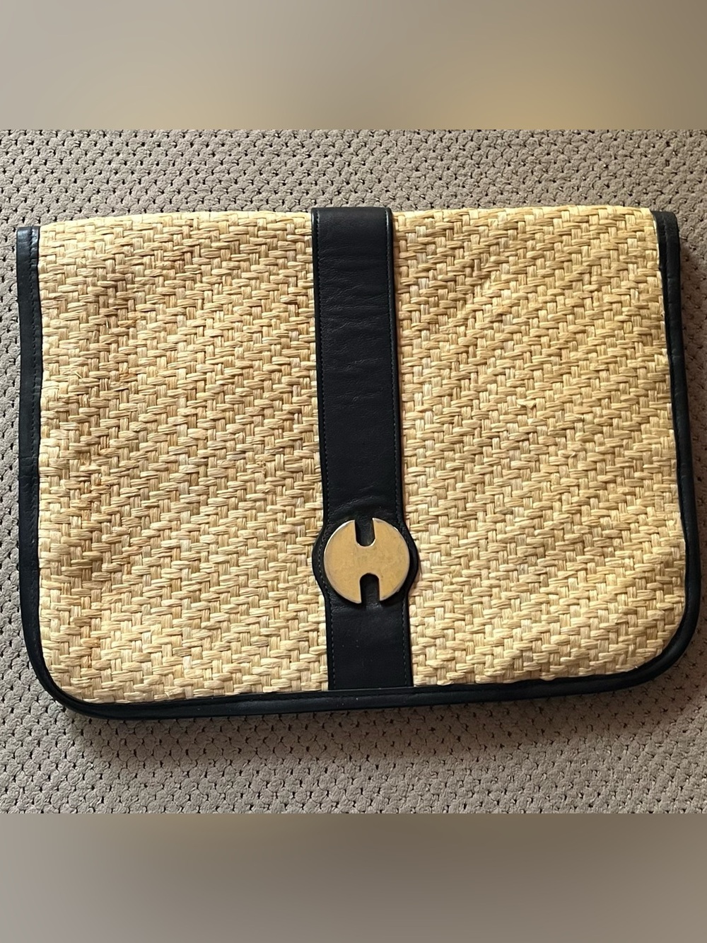 Halston Vintage Woven Straw Envelope Clutch Bag